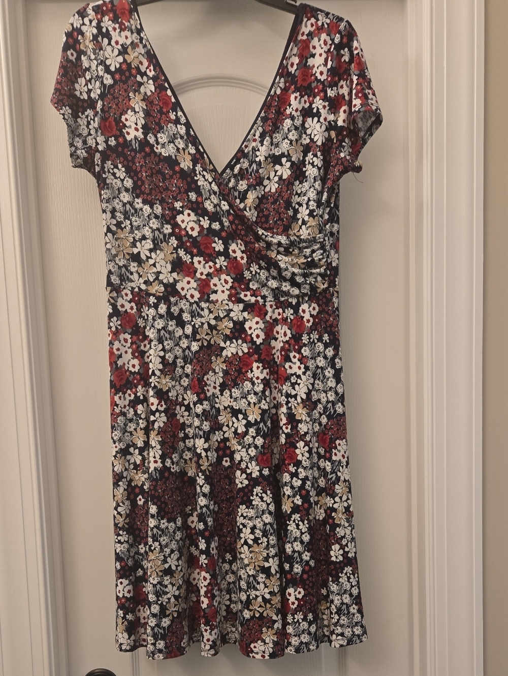Kaileigh Navy Floral Wrap Dress with Red and White Accents